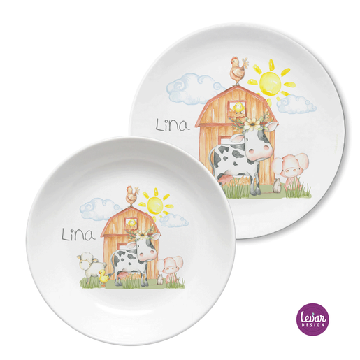 Kindergeschirr Set Bauernhof Kuh, Kinderteller | Kinderteller mit Namen aus Melamin BPA frei | Artikelnummer: 51499100 -12