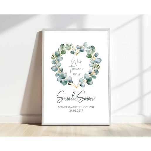 Personalisiertes Hochzeitsposter mit Hochzeitsdaten, Eukalyptus | Hochwertiger Fineart-Kunstdruck  | Artikelnummer: 64821815 -3 Kopie