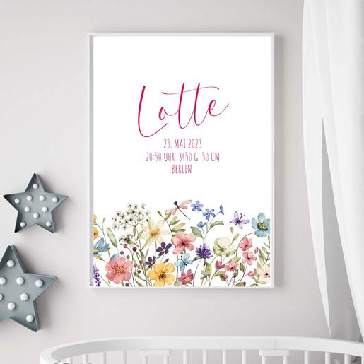 Blumen Namensbild | Babyposter | Geburtsanzeige  | Kinderzimmerbild mit Namen | Artikelnummer: 4131-6872-5720 -2
