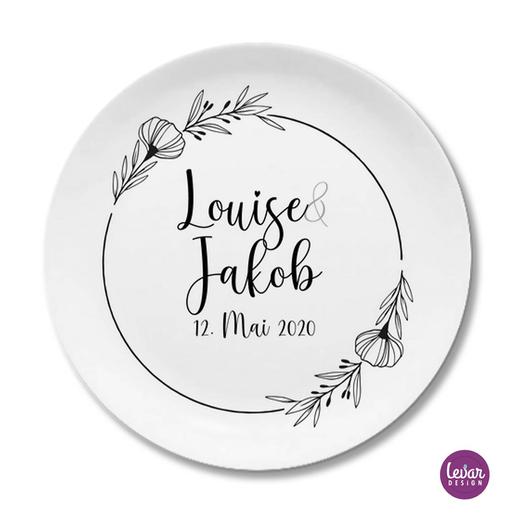 Hochzeitsteller mit Datum & Name zur Hochzeit  | Melamin Hochzeitsteller - personalisiert  | Artikelnummer: 48150338 -1