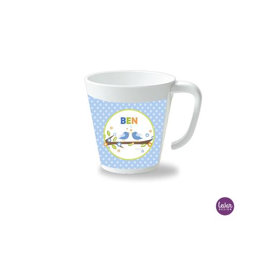 Kinderbecher mit Henkel, Vögel Dots  | Henkelbecher groß, 325 ml,  Ø 9,7 cm, Höhe 10 cm | Artikelnummer: henkbechvoedots -1