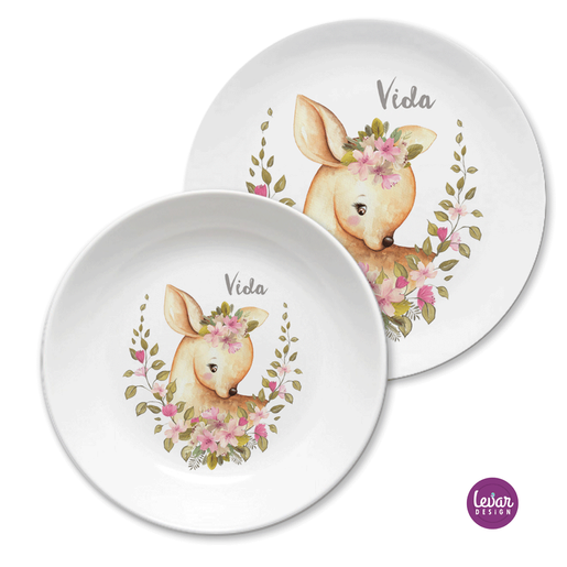 Personalisierter Kinderteller Rehe |  Personalisiertes Kindergeschirr Set, Rehkitz | Artikelnummer: 62199116 -2