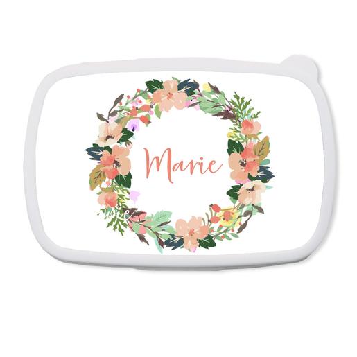 Blumenkranz, Blüten, Brotdose für Kinder mit Namen  | Tolle Brotdose mit Namen personalisiert | Artikelnummer: 13820871 -1