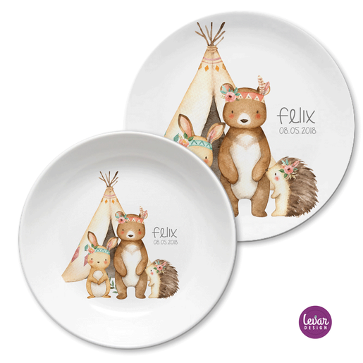 Kinderteller Geschirrset Waldtiere | Personalisiertes Kindergeschirr aus Melamin, 2 teilig | Artikelnummer: 544120 -6