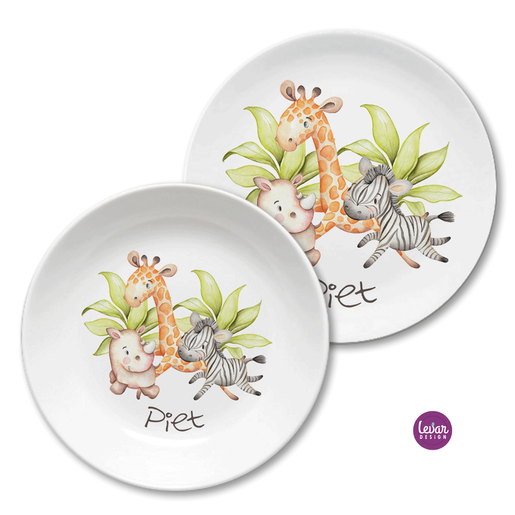 Kindergeschirr Set Dschungeltiere, Elefant, Zebra | 3teiliges Geschirrset aus Melamin und BPA frei für Kinder | Artikelnummer: 2135-2703-7700 -1