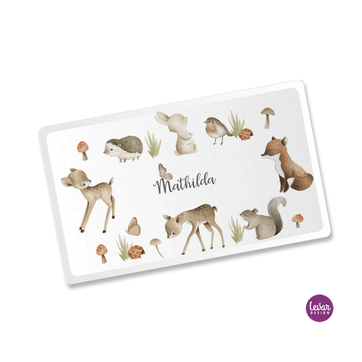 Frühstücksbrettchen Waldtiere, Igel, Reh | Zauberhafter Melaminbrettchen mit Namen, BPA frei | Artikelnummer: 1001-8007-4581 -3