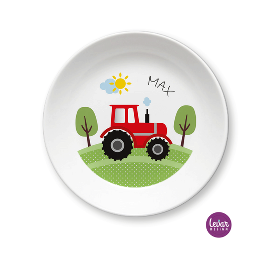 Kindergeschirr aus Melamin Traktor | Kinderteller mit Namen BPA frei | Artikelnummer: 6767-0246-0327 -4