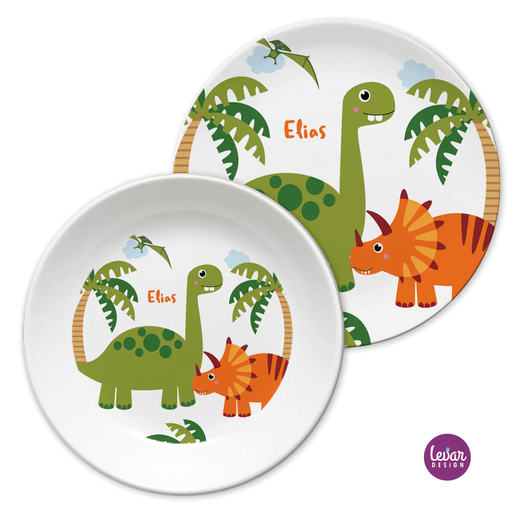 Kindergeschirr, Kinderteller Dinosaurier | Teller mit Namen aus Melamin, BPA frei | Artikelnummer: 52199113 -1