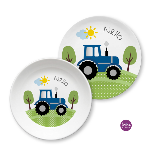 Kinderteller Geschirrset Traktor | Personalisiertes Kindergeschirr aus Melamin, 2 teilig | Artikelnummer: 7532-7603-1083 -2