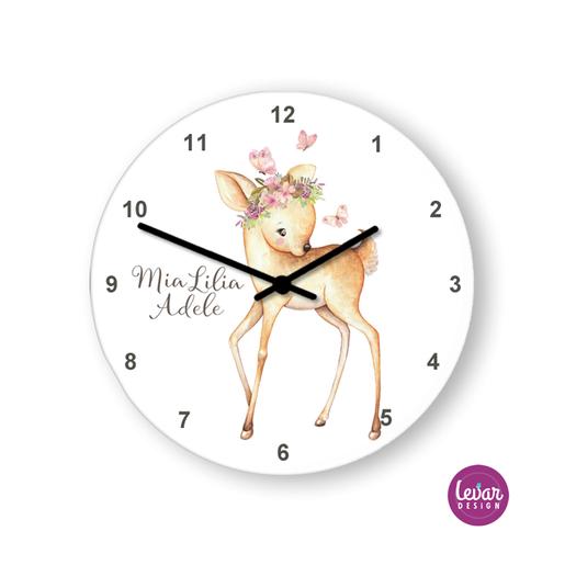 Personalisierte Wanduhr Rehe | Runde Kinderzimmeruhr | Artikelnummer: 8318-4783-3824 -1
