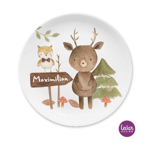 Kindergeschirr Set, Kinderteller Waldtiere, Bär | Kinderteller mit Namen aus Melamin BPA frei | Artikelnummer: 55199128 -3