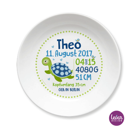 Geburtsteller Taufteller Kinderteller Schildkröte | Kinderteller mit Geburtsdaten aus Melamin BPA frei | Artikelnummer: 81451097 -1