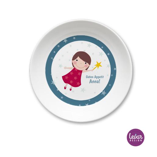 Melaminteller tief/Schale Fee | Kinderteller mit Namen BPA frei | Artikelnummer: kitefee1 -3