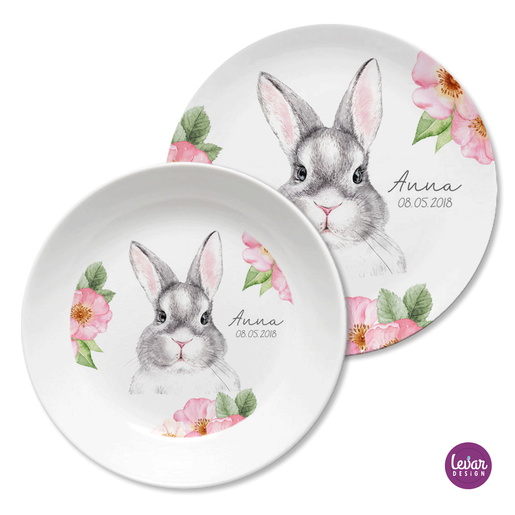 Osterteller Hase Kinderteller Kindergeschirr mit Namen | Kinderteller Hase mit Namen aus Melamin BPA frei | Artikelnummer: 52199126 -4
