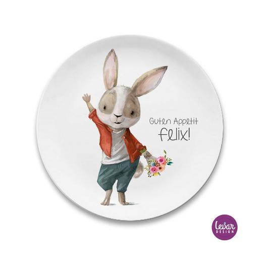 Personalisierter Kinderteller Hase  | Großer Teller aus Melamin  | Artikelnummer: 6448-0084-0333