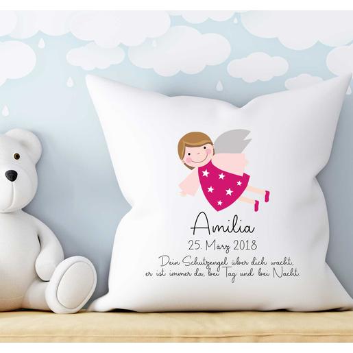 Taufe | Geburt | Schutzengel Mädchen | Geschenk für Kinder | Kissen personalisiert mit dem Namen des Kindes | Weiches Kissen mit Füllung zur Geburt und Taufe  | Artikelnummer: 2652-3052-6763 -2