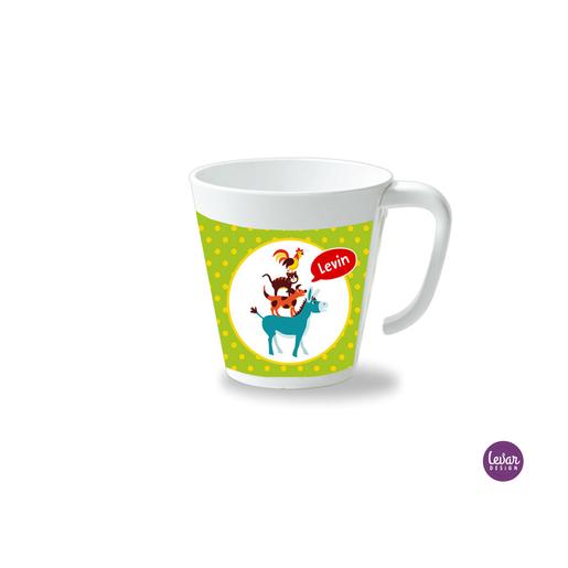 Kinderbecher mit Henkel, Bremer Musikanten  | Henkelbecher groß, 325 ml,  Ø 9,7 cm, Höhe 10 cm | Artikelnummer: henkbechbremer -1