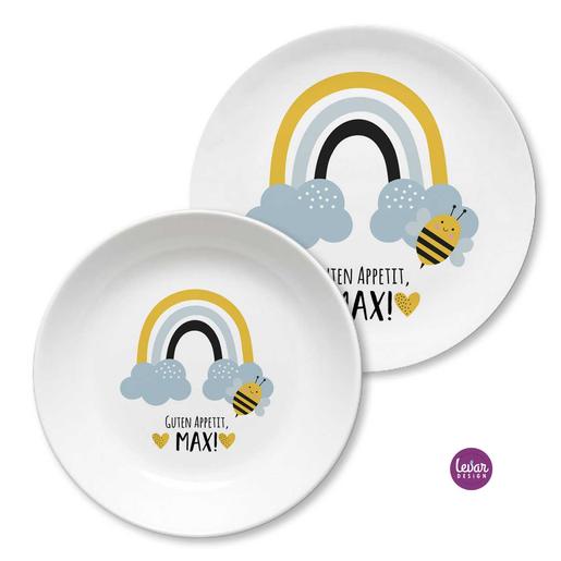 Kinderteller Regenbogen Biene | Kinderteller mit Namen aus Melamin BPA frei | Artikelnummer: 122199735
