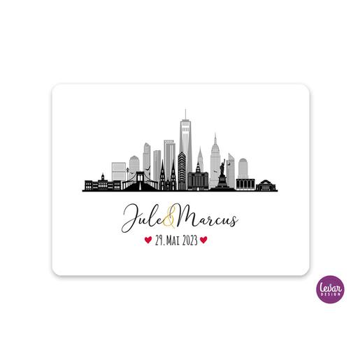Tischset Skyline | personalisiertes Hochzeitsgeschenk | Städte | Geschenkidee zur Hochzeit, Hochzeitstag, zum Valentinstag | Tolles Tischset mit Namen und Datum personalisiert | Artikelnummer: 1280-6606-1774 -1