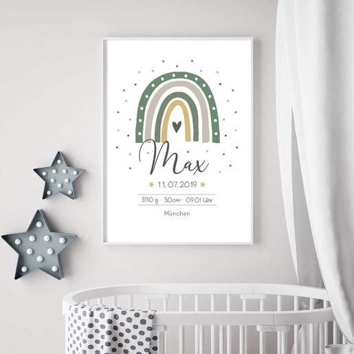 Geburtsanzeige Regenbogen, Taufgeschenk | Personalisierter Kunstdruck auf Aquarellpaier | Artikelnummer: 7872-1204-5337 -7