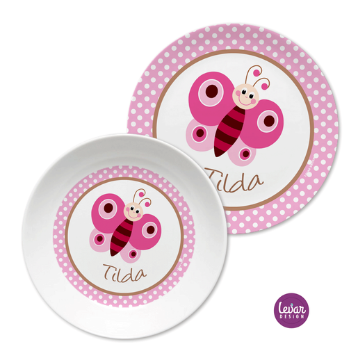 Kindergeschirr Schmetterling personalisiert | Levar Design  | Kinderteller mit Namen aus Melamin BPA frei | Artikelnummer: ki2set schmett -2