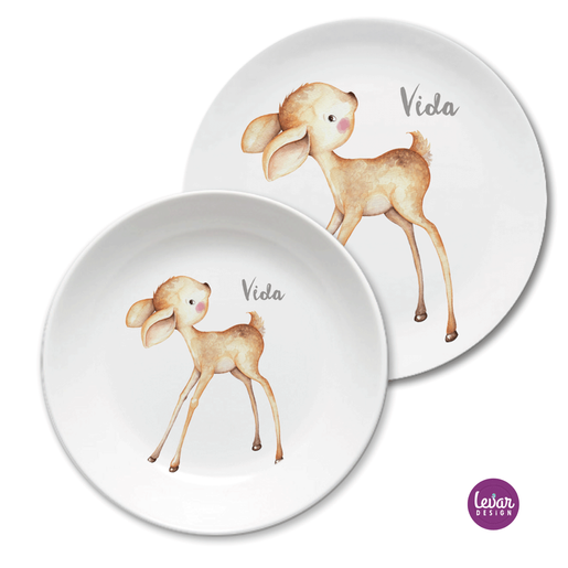 Personalisierter Kinderteller Rehe |  Personalisiertes Kindergeschirr Set, Rehkitz | Artikelnummer: 62199116 -1
