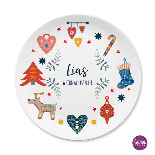 Personalisierter Scandi Folk Weihnachtsteller, Nikolausteller | Teller mit Namen personalisiert, BPA frei und hergestellt in Deutschland | Artikelnummer: 0084-4442-8148-1