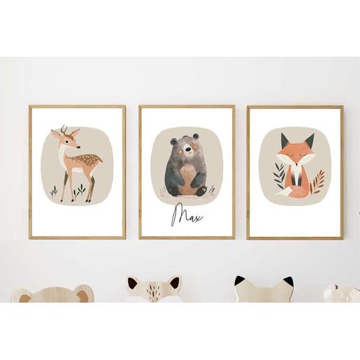 Babyzimmer Poster Waldtiere | 3teiliges Posterset - Finartkunstdruck | Artikelnummer: 8464-3807-4064 -1