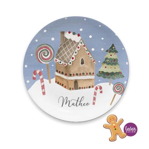 Weihnachtsteller, Nikolausteller Lebkuchenhaus | Kinderteller mit Namen aus Melamin BPA frei ♥ Made in Germany ♥  | Artikelnummer: 2171-1285-2254 -1