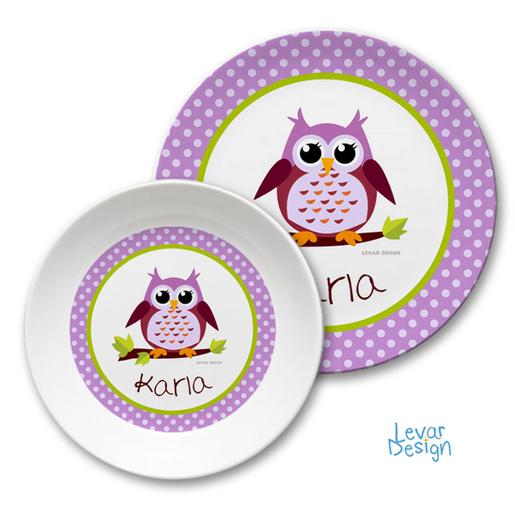 Kindergeschirr Eule personalisiert | Levar Design | Kinderteller mit Namen aus Melamin BPA frei | Artikelnummer: 104797071 -2