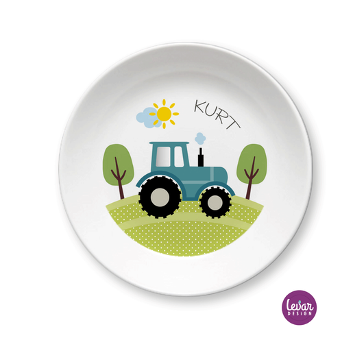 Kindergeschirr aus Melamin Traktor | Kinderteller mit Namen BPA frei | Artikelnummer: 6767-0246-0327 -3