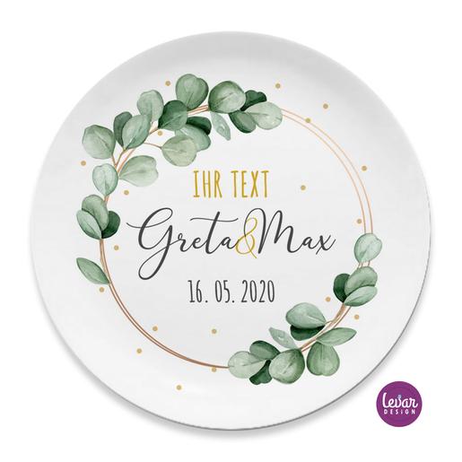 Eukalyptus Hochzeitsteller personalisiert | Zauberhafter Teller mit Namen, BPA frei | Artikelnummer: 7516-8463-8761 -3