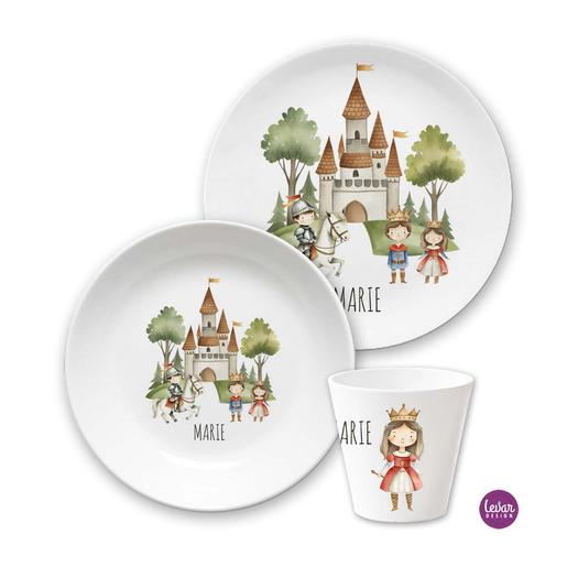 Kindergeschirr Ritter | 3teiliges Geschirrset aus Melamin und BPA frei für Kinder | Artikelnummer: 5532-3048-6738 -1