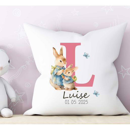 Hase Babykissen mit Füllung | Zauberhaftes Kissen zur Geburt und Taufe mit Geburtsdaten | Artikelnummer: 4778-0213-1462 Kopie