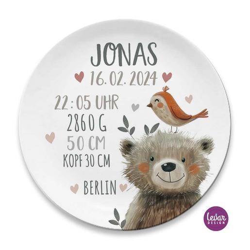 Geburtsteller, Taufteller Elefant für Kinder | Melaminteller mit Namen für Kinder | Hochwertiger Melaminteller | Artikelnummer: 2715-1541-1784 -5