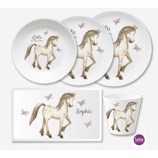 Kindergeschirr Set 5 teilig Pferd | Geschirrset aus Melamin und BPA frei für Kinder | Artikelnummer: 0341-3118-4237