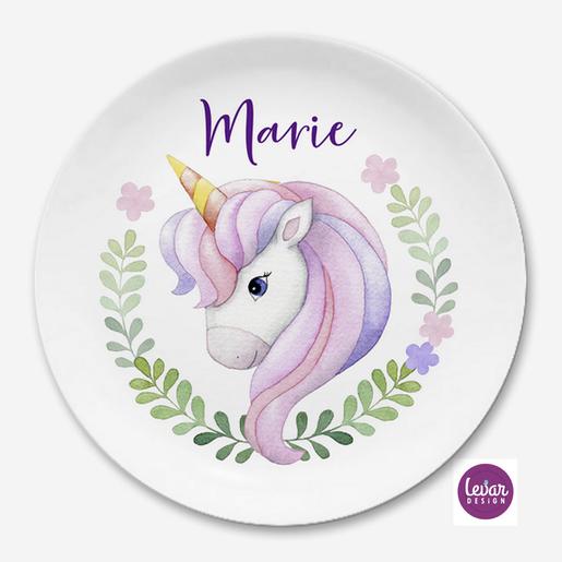 Einhorn Kinderteller | Kinderteller aus Melamin mit Namen BPA frei | Artikelnummer: kitebie18 -4