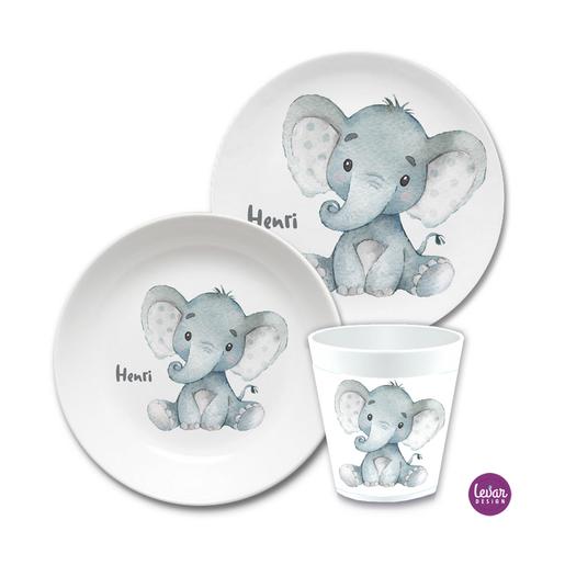 Personalisiertes Geschenk Baby zur Geburt | Geburtsteller – Taufgeschenk – Elefant | Baby Geschenke zur Geburt | Kinderteller Set aus Melamin BPA frei | Artikelnummer: 5310012 -2
