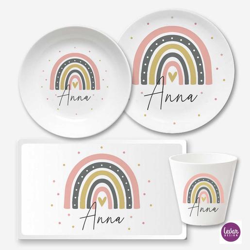 Geschenk zur Geburt oder Taufe - Regenbogen Kindergeschirr | Geschirrset aus Melamin und BPA frei, hergestellt in Deutschland | Artikelnummer: 3133-2645-8734 -0