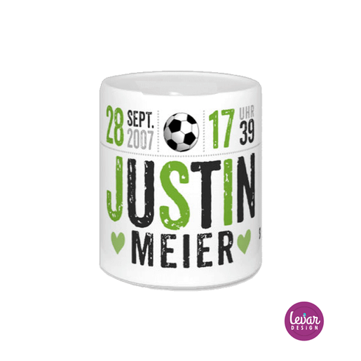 Fußball Spardose | Personalisiertes Geschenk zur Geburt oder Taufe | Artikelnummer: 4286-3020-6317 -2