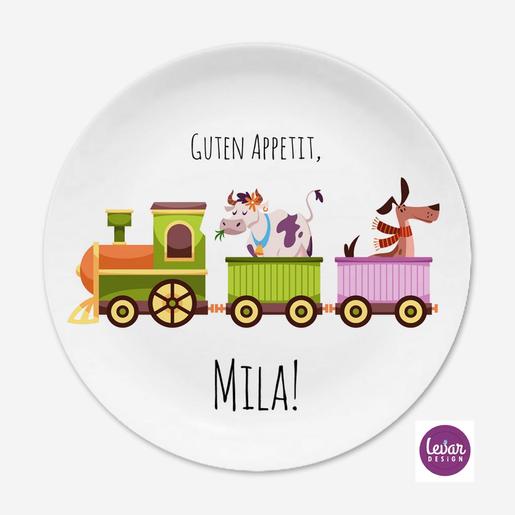 Kinderteller Set personalisiert  | Personalisiertes Kindergeschirr aus Melamin, 2 teilig | Artikelnummer: 4064-2555-2568 -7