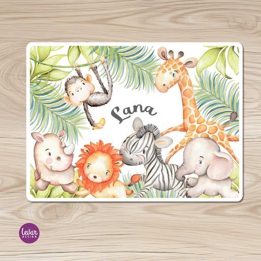 Personalisiertes Tischset, Platzset - Dschungeltiere | Abwischbares Tischset mit Namen personalisiert | Artikelnummer: 3084-0630-5883