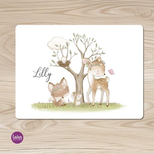 Tischset, Platzdeckchen, Waldtiere | Zauberhaftes Tischset mit Namen personalisiert, abwischbar | Artikelnummer: 2680-0081-7287