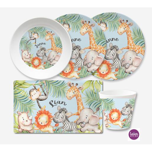 Kindergeschirr Set 5 teilig Dschungeltiere | Geschirrset aus Melamin und BPA frei für Kinder | Artikelnummer: 7852-3026-7140 -3