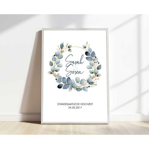 Personalisiertes Hochzeitsposter mit Hochzeitsdaten, Eukalyptus | Hochwertiger Fineart-Kunstdruck  | Artikelnummer: 64821815 -2