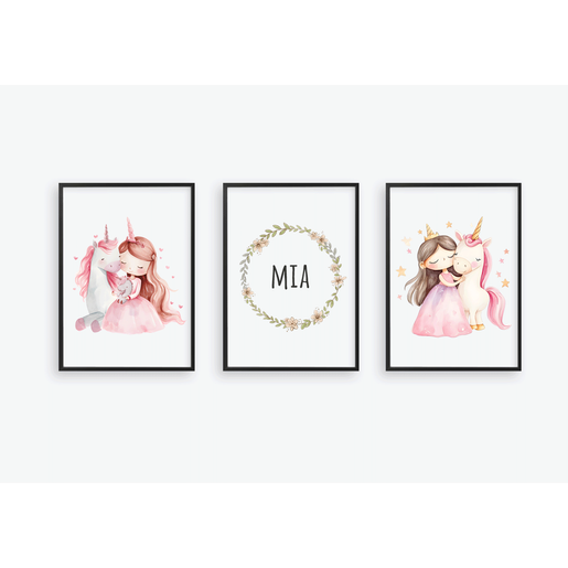 Kinderzimmer Bilder Sets, Einhorn | Zauberhaftes 3er Posterset - Finartkunstdruck | Artikelnummer: 4787-0178-3805 -1