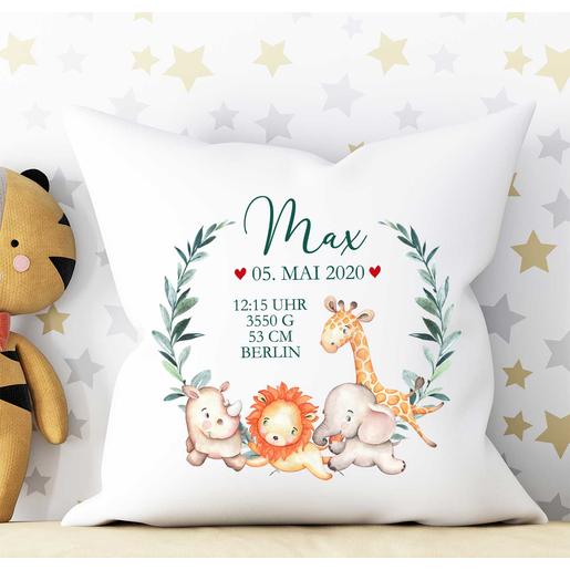 Personalisiertes Kissen für Babys mit Geburtsdaten | Weiches Kinderkissen mit Namen personalisiert  | Artikelnummer: 8873-7278-5370