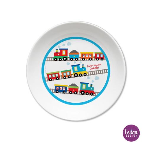 Melaminteller tief/Schale Eisenbahn | Kinderteller mit Namen BPA frei | Artikelnummer: 64099203 -1