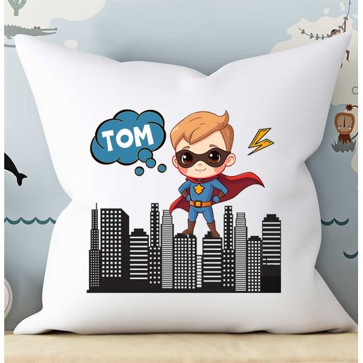 Superheld Kinderkissen personalisiert  | Weiches Kissen mit Füllung und farbiger Rückseite | Artikelnummer: 8085-0160-3186791 Kopie