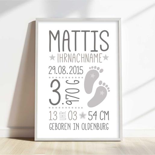 Babyfüße Poster Geburtsanzeige  | Personalisiertes Geburtsposter für Mädchen & Jungen  | Artikelnummer: 76232251 -4